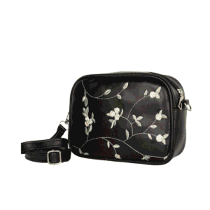 Floral Embroidered Crossbody Bag. Black