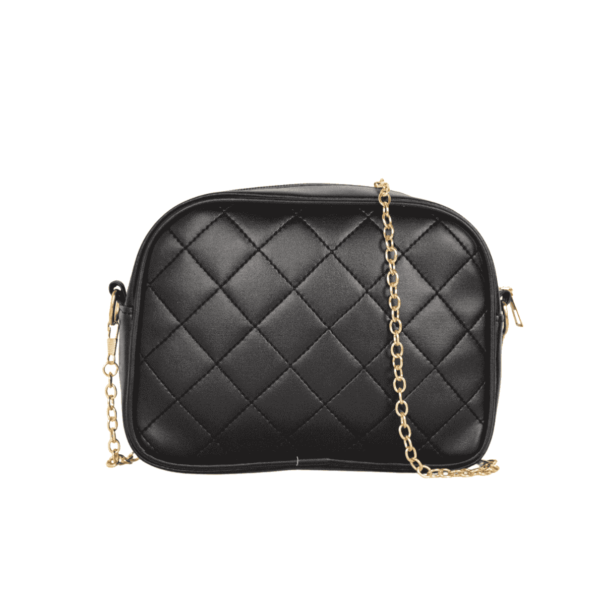 Women Quilted Chain Crossbody Bag. Black